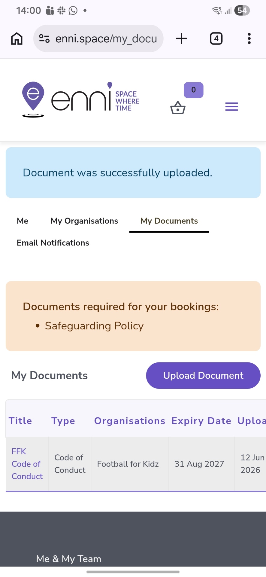 ENNI My documents screen on mobile